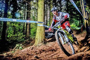 world-famous mountain biker Neil Donoghue, 34, of Bayston Hill, doing his thing at Eastridge near Habberley. Image by Doc Ward