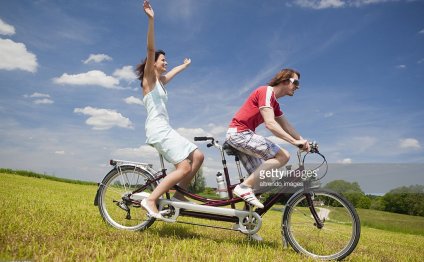 A tandem bicycle downhill