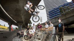 Adam Hough executes for friends under Flemington Bridge.