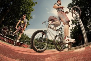 United states BMX rider Tim Knoll performs a freestyle strategy in Berlin, Germany on July 15, 2015