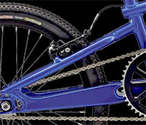 BMX battle bike braking system supports are observed over the seatstays.