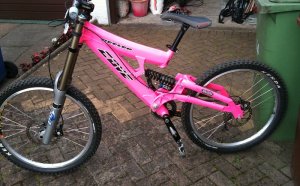 Pink downhill bike