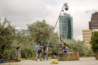 Tim Knoll's rock roll during their BMX film shoot in Berlin on July 15, 2015